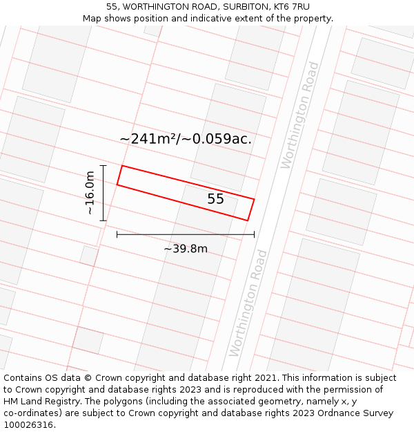55, WORTHINGTON ROAD, SURBITON, KT6 7RU: Plot and title map