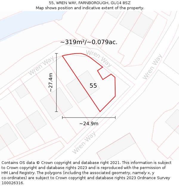 55, WREN WAY, FARNBOROUGH, GU14 8SZ: Plot and title map