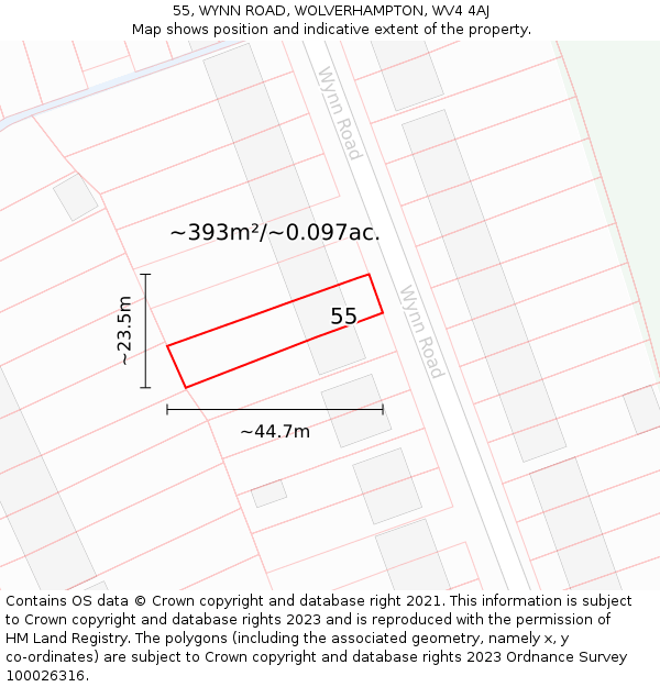 55, WYNN ROAD, WOLVERHAMPTON, WV4 4AJ: Plot and title map