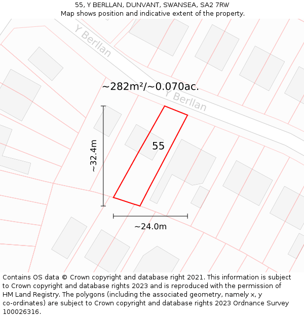 55, Y BERLLAN, DUNVANT, SWANSEA, SA2 7RW: Plot and title map