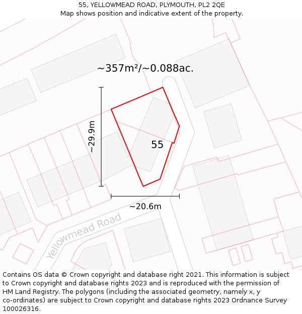 55, YELLOWMEAD ROAD, PLYMOUTH, PL2 2QE: Plot and title map