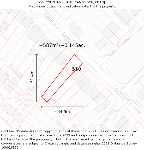 550, COLDHAMS LANE, CAMBRIDGE, CB1 3JL: Plot and title map