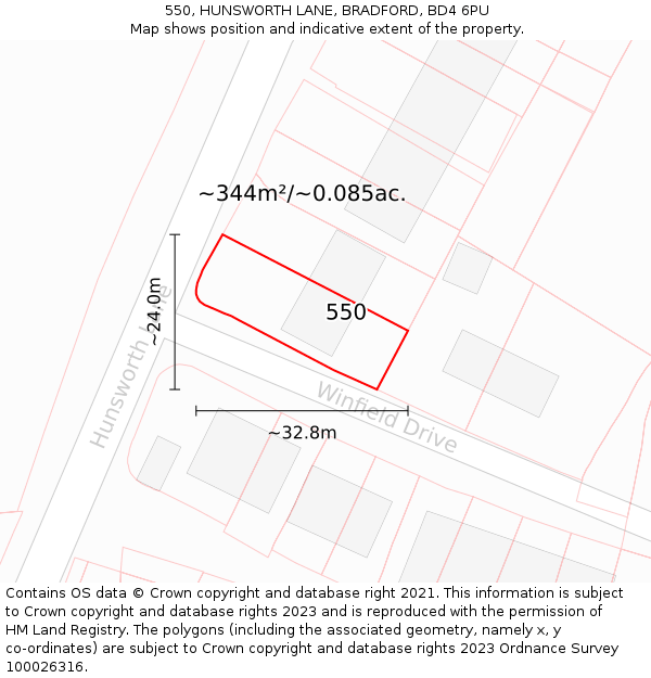 550, HUNSWORTH LANE, BRADFORD, BD4 6PU: Plot and title map