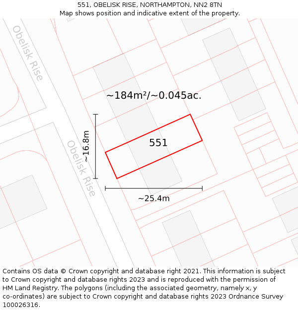 551, OBELISK RISE, NORTHAMPTON, NN2 8TN: Plot and title map