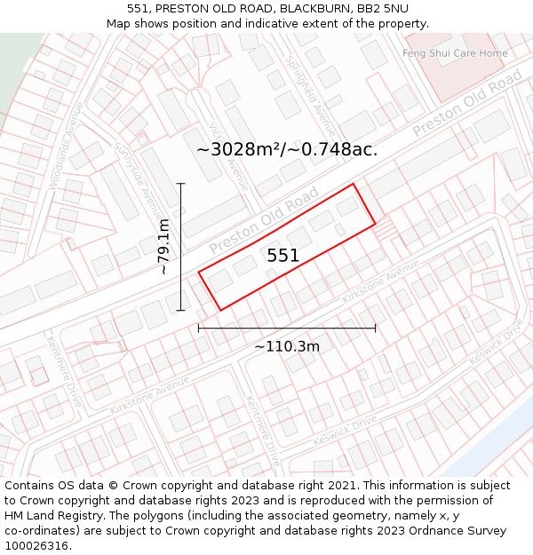 551, PRESTON OLD ROAD, BLACKBURN, BB2 5NU: Plot and title map