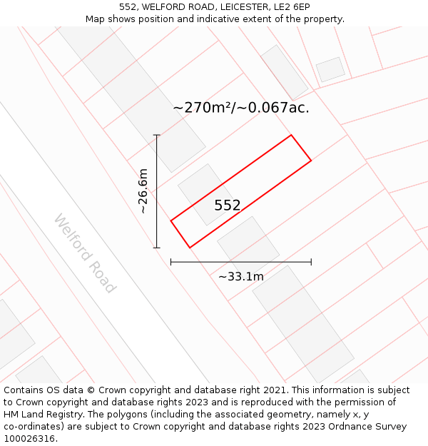 552, WELFORD ROAD, LEICESTER, LE2 6EP: Plot and title map