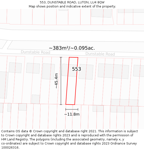 553, DUNSTABLE ROAD, LUTON, LU4 8QW: Plot and title map