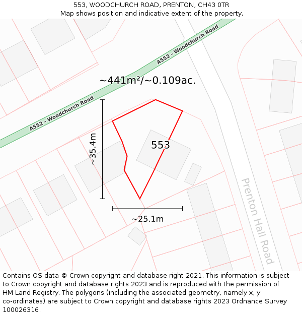 553, WOODCHURCH ROAD, PRENTON, CH43 0TR: Plot and title map