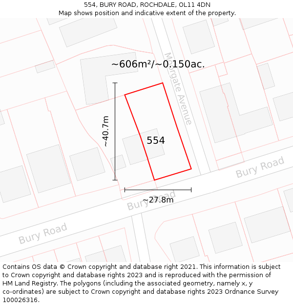 554, BURY ROAD, ROCHDALE, OL11 4DN: Plot and title map