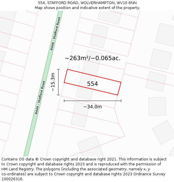 554, STAFFORD ROAD, WOLVERHAMPTON, WV10 6NN: Plot and title map