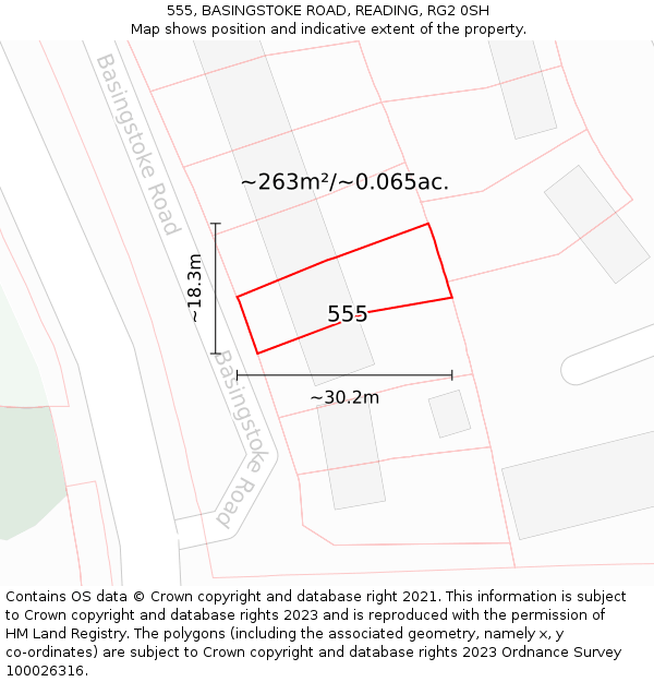 555, BASINGSTOKE ROAD, READING, RG2 0SH: Plot and title map