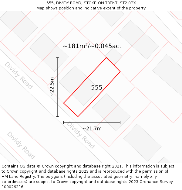 555, DIVIDY ROAD, STOKE-ON-TRENT, ST2 0BX: Plot and title map