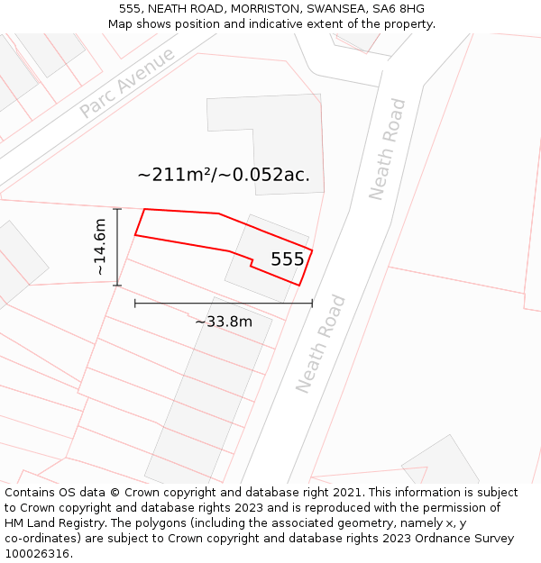 555, NEATH ROAD, MORRISTON, SWANSEA, SA6 8HG: Plot and title map