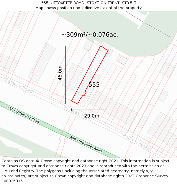 555, UTTOXETER ROAD, STOKE-ON-TRENT, ST3 5LT: Plot and title map