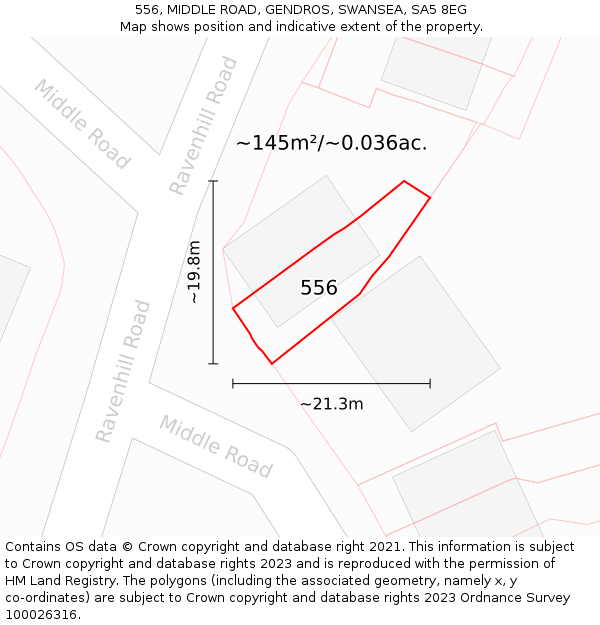 556, MIDDLE ROAD, GENDROS, SWANSEA, SA5 8EG: Plot and title map