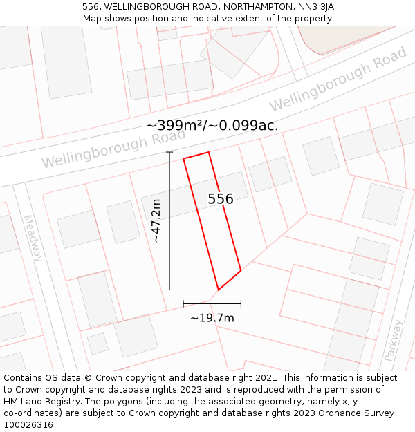 556, WELLINGBOROUGH ROAD, NORTHAMPTON, NN3 3JA: Plot and title map