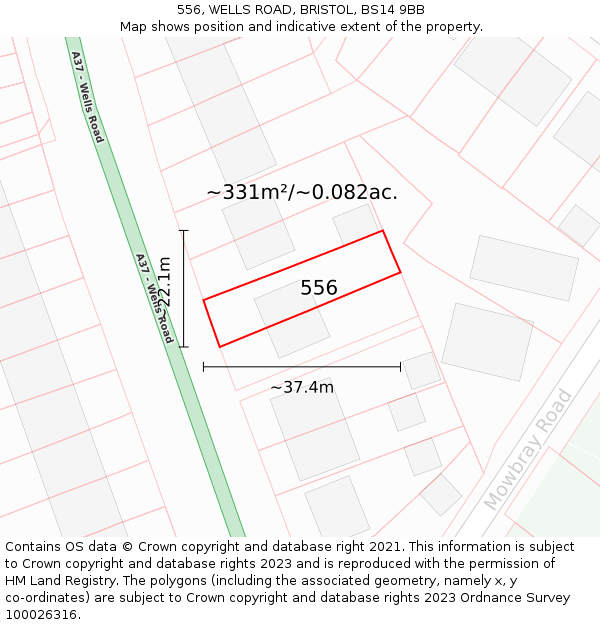556, WELLS ROAD, BRISTOL, BS14 9BB: Plot and title map