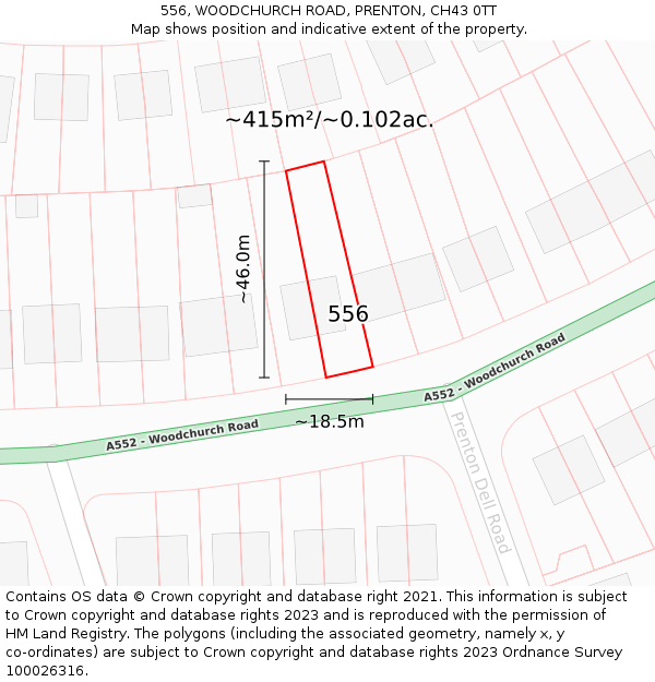 556, WOODCHURCH ROAD, PRENTON, CH43 0TT: Plot and title map