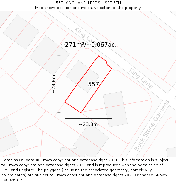 557, KING LANE, LEEDS, LS17 5EH: Plot and title map