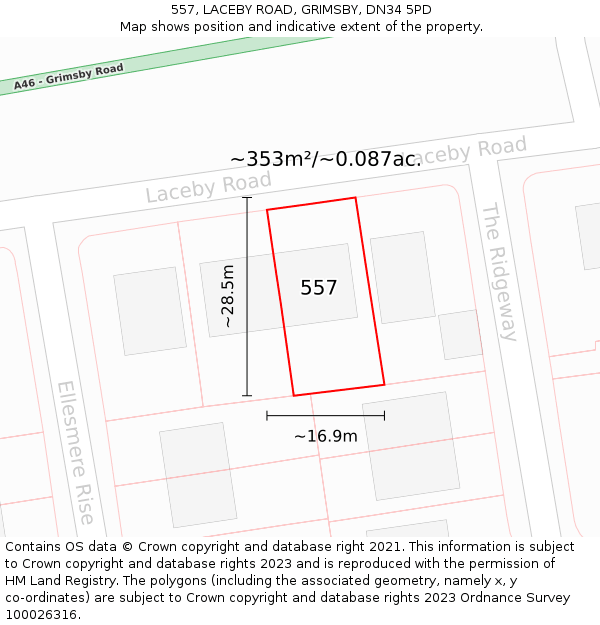 557, LACEBY ROAD, GRIMSBY, DN34 5PD: Plot and title map