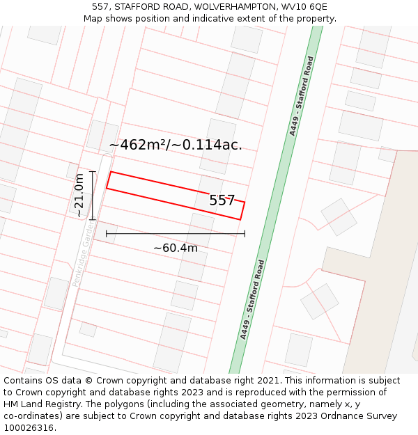 557, STAFFORD ROAD, WOLVERHAMPTON, WV10 6QE: Plot and title map