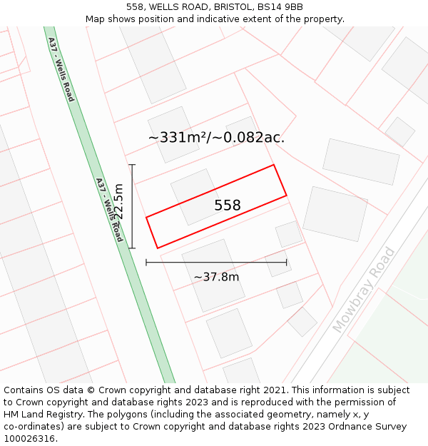 558, WELLS ROAD, BRISTOL, BS14 9BB: Plot and title map