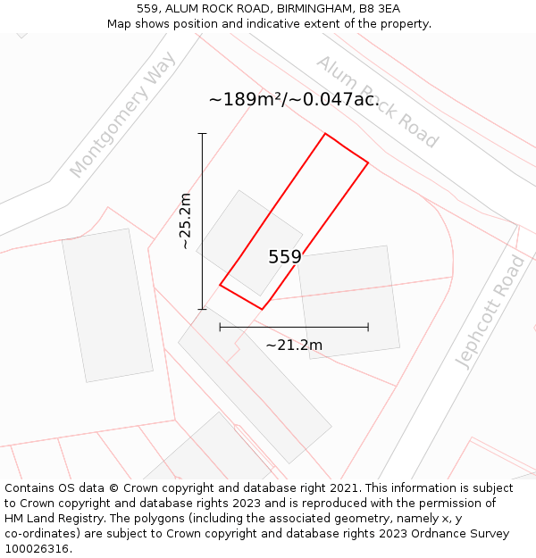 559, ALUM ROCK ROAD, BIRMINGHAM, B8 3EA: Plot and title map