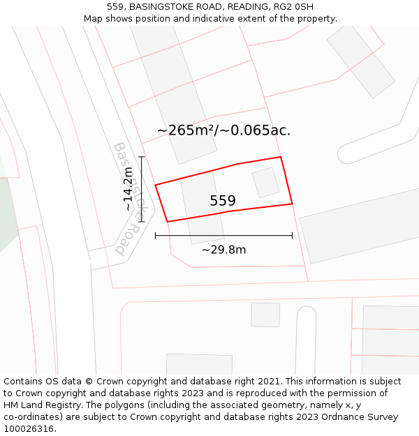 559, BASINGSTOKE ROAD, READING, RG2 0SH: Plot and title map