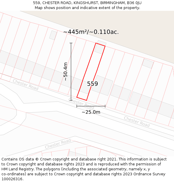 559, CHESTER ROAD, KINGSHURST, BIRMINGHAM, B36 0JU: Plot and title map