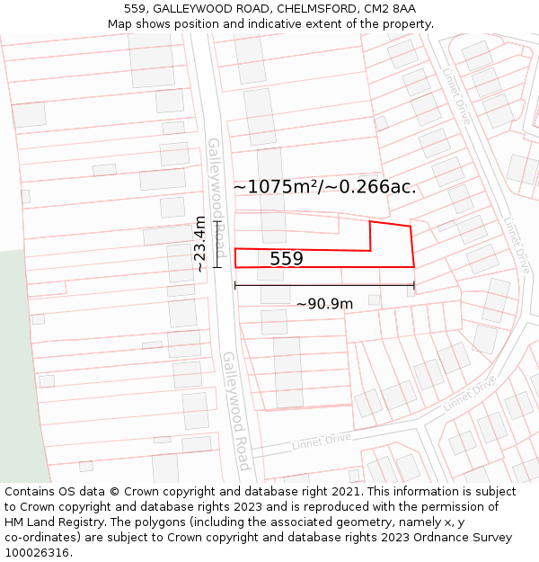 559, GALLEYWOOD ROAD, CHELMSFORD, CM2 8AA: Plot and title map