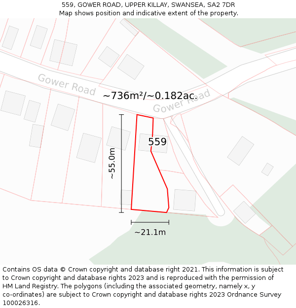 559, GOWER ROAD, UPPER KILLAY, SWANSEA, SA2 7DR: Plot and title map