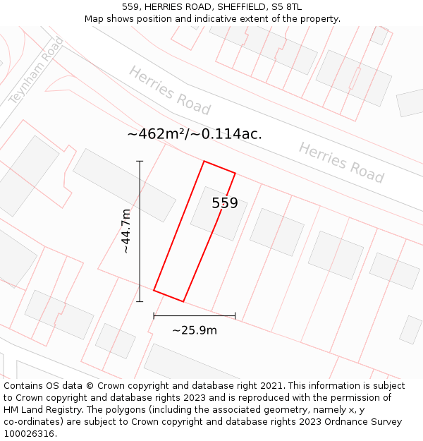 559, HERRIES ROAD, SHEFFIELD, S5 8TL: Plot and title map