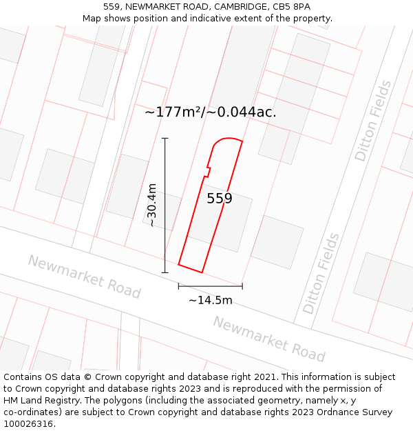 559, NEWMARKET ROAD, CAMBRIDGE, CB5 8PA: Plot and title map