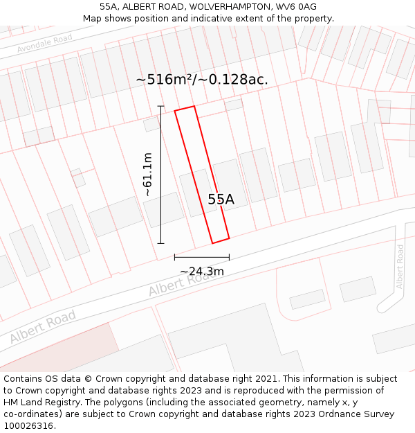 55A, ALBERT ROAD, WOLVERHAMPTON, WV6 0AG: Plot and title map