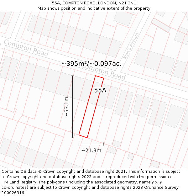 55A, COMPTON ROAD, LONDON, N21 3NU: Plot and title map