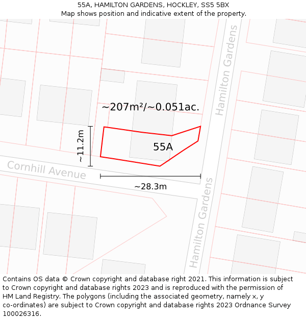 55A, HAMILTON GARDENS, HOCKLEY, SS5 5BX: Plot and title map