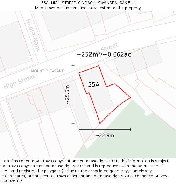 55A, HIGH STREET, CLYDACH, SWANSEA, SA6 5LH: Plot and title map