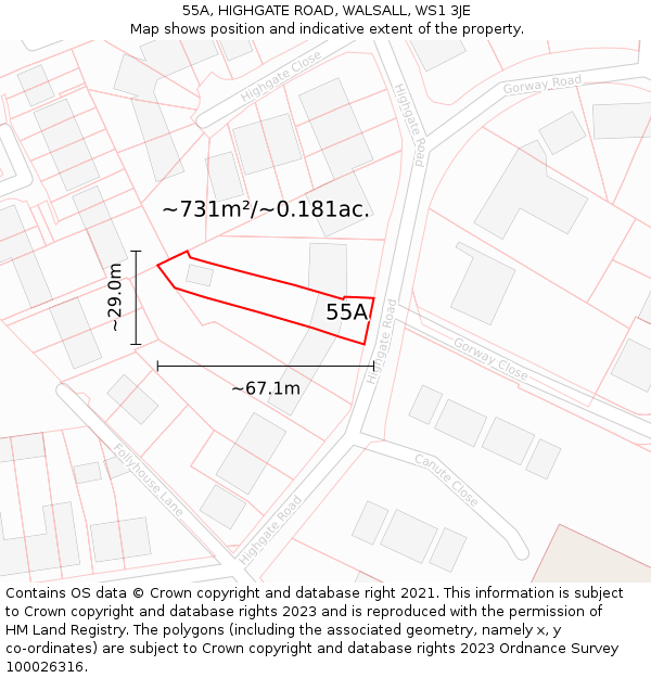 55A, HIGHGATE ROAD, WALSALL, WS1 3JE: Plot and title map