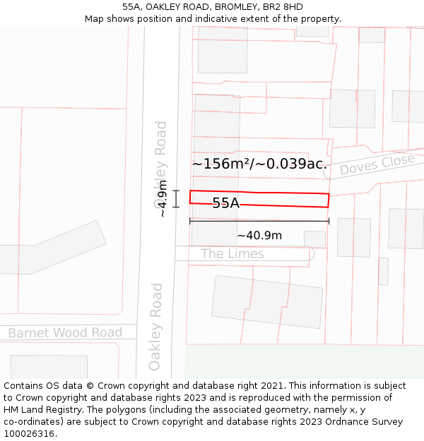 55A, OAKLEY ROAD, BROMLEY, BR2 8HD: Plot and title map