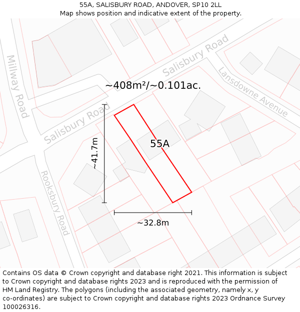 55A, SALISBURY ROAD, ANDOVER, SP10 2LL: Plot and title map