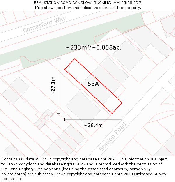 55A, STATION ROAD, WINSLOW, BUCKINGHAM, MK18 3DZ: Plot and title map