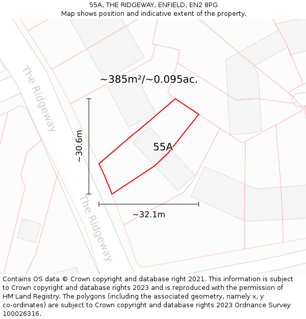 55A, THE RIDGEWAY, ENFIELD, EN2 8PG: Plot and title map