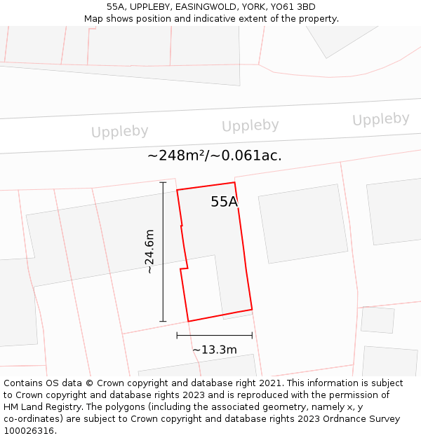 55A, UPPLEBY, EASINGWOLD, YORK, YO61 3BD: Plot and title map