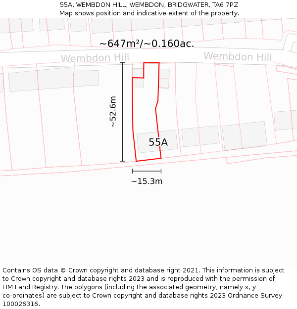 55A, WEMBDON HILL, WEMBDON, BRIDGWATER, TA6 7PZ: Plot and title map