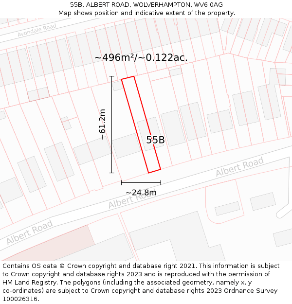 55B, ALBERT ROAD, WOLVERHAMPTON, WV6 0AG: Plot and title map