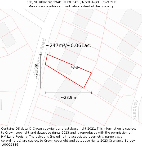 55E, SHIPBROOK ROAD, RUDHEATH, NORTHWICH, CW9 7HE: Plot and title map