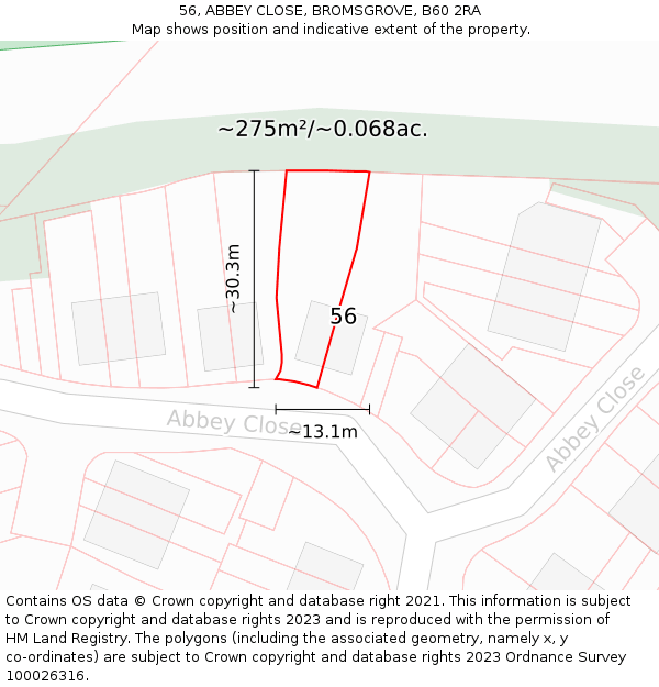 56, ABBEY CLOSE, BROMSGROVE, B60 2RA: Plot and title map