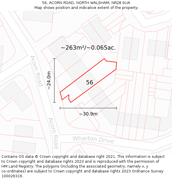 56, ACORN ROAD, NORTH WALSHAM, NR28 0UA: Plot and title map