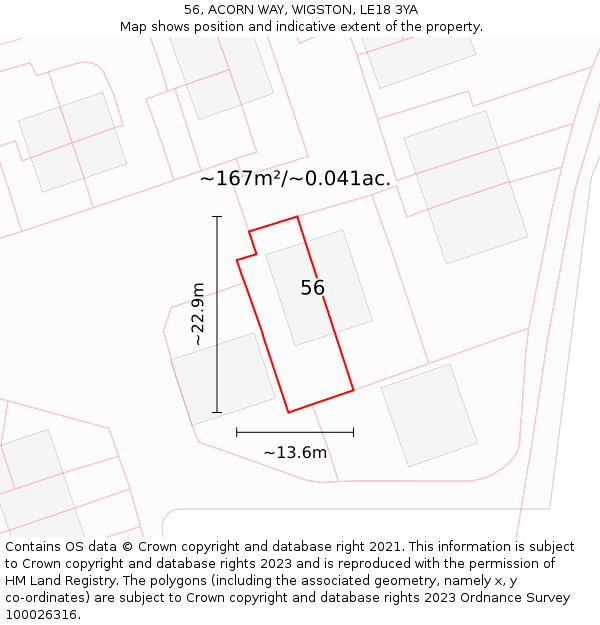 56, ACORN WAY, WIGSTON, LE18 3YA: Plot and title map