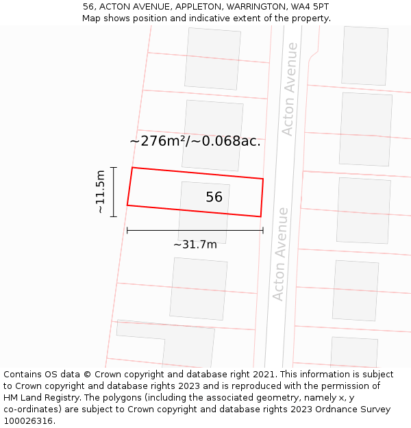56, ACTON AVENUE, APPLETON, WARRINGTON, WA4 5PT: Plot and title map